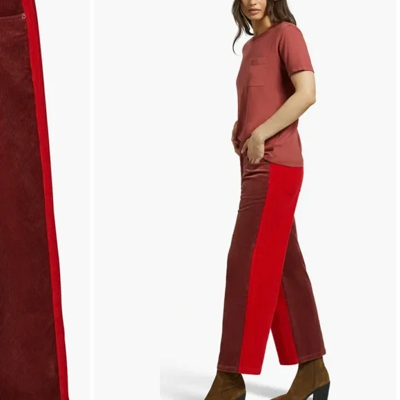 Brixton Two-Tone Red and Burgundy Wide-Leg Corduroy Jeans - Picture 4 of 9